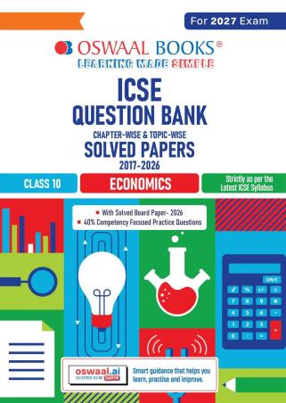 Book cover number 1 for Oswaal ICSE Question Bank Solved Papers 2017-2026 Class 10 Economics (For 2027 Exam) written by NA published by Oswaal Books