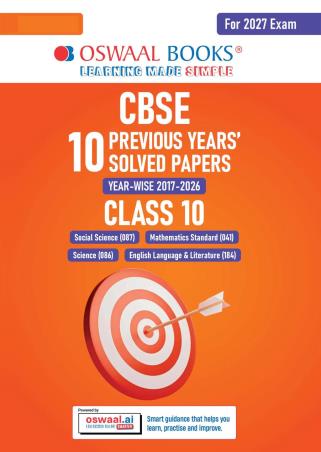 Book cover number 1 for Oswaal CBSE 10 Previous Years' Solved Papers Class 10 Year-Wise (2017-2026) For 2027 Exam written by NA published by Oswaal Books