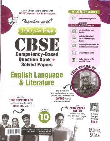 Book cover number 1 for Together With 100 Plus Prep CBSE English Language & Literature Class 10 (2027 Examination) written by NA published by Rachna Sagar Pvt. Ltd.