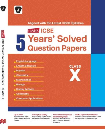 Book cover number 1 for Frank ICSE 5 Years' Solved Question Papers Class 10 (2027 Examination) written by NA published by Frank Bros. & Co.