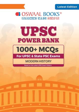 Book cover number 1 for Oswaal UPSC Power Bank 1000+ MCQs (Modern History) For UPSC & State PSCs Exams written by NA published by Oswal Publishers