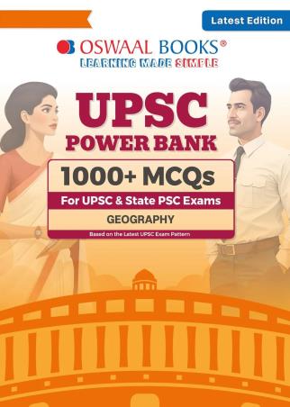 Book cover number 1 for Oswaal UPSC Power Bank 1000+ MCQs (Geography) For UPSC & State PSCs Exams written by NA published by Oswal Publishers