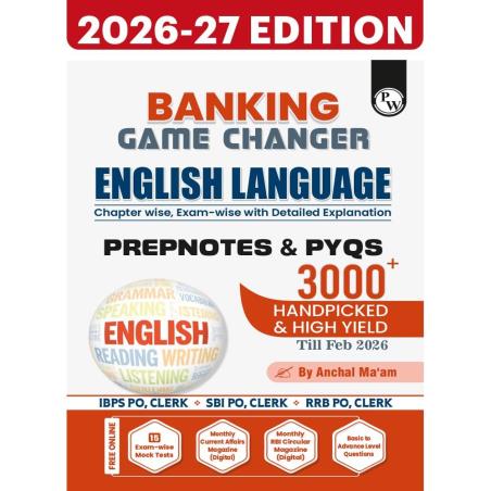 Book cover number 1 for Banking Game Changer English Language Prepnotes & PYQs 3000+ Handpicked & High Yield written by NA published by Physicswallah Private Limited