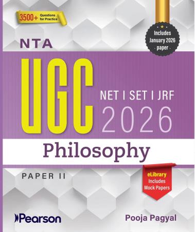 Book cover number 1 for NTA UGC NET/SET/JRF Philosophy (Paper-2) 2026 written by Pooja Pagyal published by Pearson Education