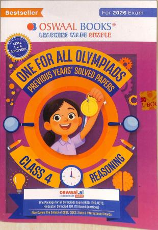 Book cover number 1 for Oswaal One For All Olympiads Class 4 Reasoning (For 2026 Exam) written by NA published by Oswaal Books