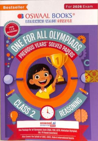 Book cover number 1 for Oswaal One For All Olympiads Class 2 Reasoning (For 2026 Exam) written by NA published by Oswaal Books