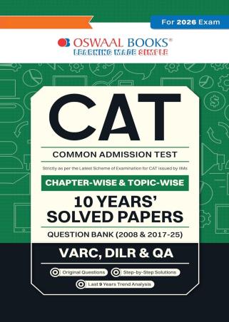Book cover number 1 for Oswaal CAT 10 Years' Solved Papers Question bank (2008 & 2017-25) VARC,DILR & QA (2026 Exam) written by NA published by Oswaal Books