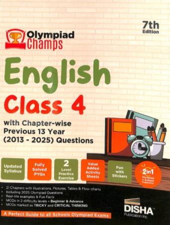 Book cover number 1 for Olympiad Champs English Class 4 written by NA published by Disha Publication
