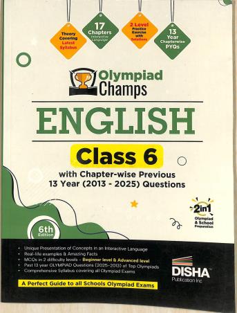 Book cover number 1 for Olympiad Champs English Class 6 written by NA published by Disha Publication
