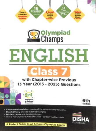 Book cover number 1 for Olympiad Champs English Class 7 written by NA published by Disha Publication