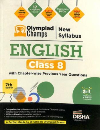 Book cover number 1 for Olympiad Champs English Class 8 written by NA published by Disha Publication
