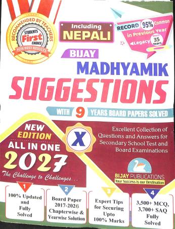 Book cover number 1 for Bijay Madhyamik Suggestions All In One Including Nepali Class 10 (2027) English Version written by NA published by Bijay Pustak Bhandar(P) Ltd.
