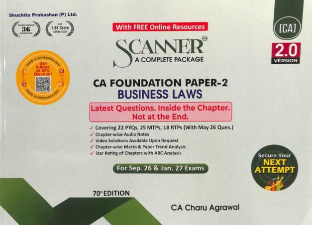 Book cover number 1 for Scanner CA Foundation Paper 2 Business Laws (2.0 Version) written by Charu Agrawal published by Suchitra Prakashan (P) Ltd