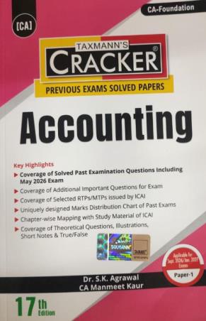 Book cover number 1 for Taxmann's Cracker Accounting CA-Foundation (Sept. 2026/Jan. 2027 Paper-1) written by S. K. Agrawal, Manmeet Kaur published by Taxmann Publications Pvt. Ltd.