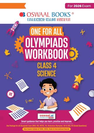 Book cover number 1 for Oswaal One For All Olympiads Workbook Class 4 Science (For 2026 Exam) written by NA published by Oswaal Books