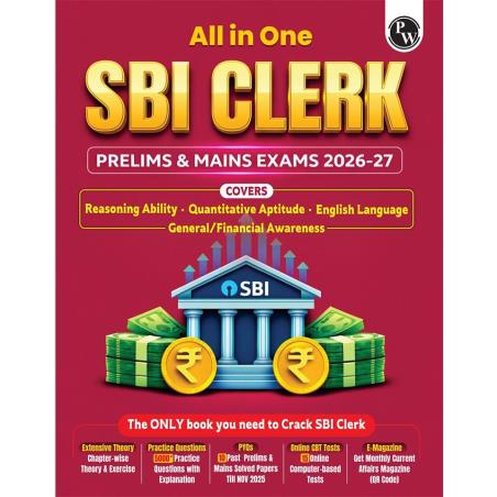 Book cover number 1 for All In One SBI Clerk Prelims & Mains Exams (2026-27) written by NA published by Physicswallah Private Limited