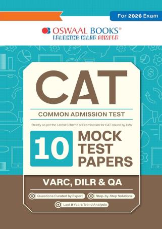 Book cover number 1 for Oswaal CAT 10 Mock Test Papers VARC, DILR & QA written by NA published by Oswaal Books