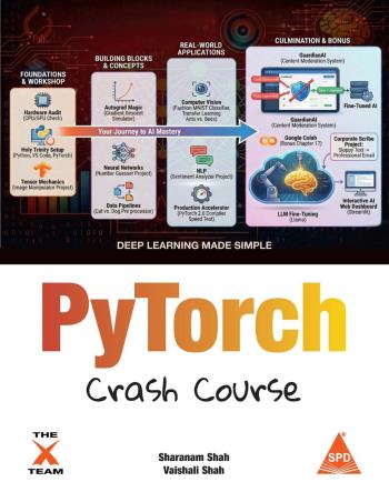 Book cover number 1 for PyTorch Crash Course : Deep Learning Made Simple written by Sharanam Shah, Vaishali Shah published by Shroff Publishers & Distributors Pvt. Ltd.