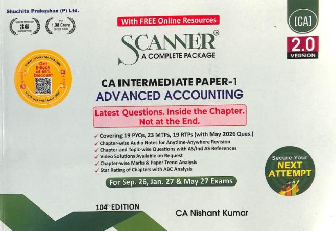 Book cover number 1 for Scanner CA Intermediate Paper-1 Advanced Accounting (2.0 Version) written by Nishant Kumar published by Suchitra Prakashan (P) Ltd