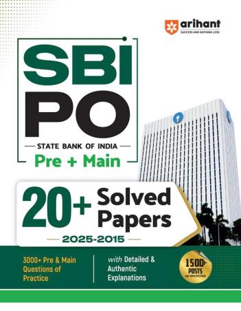 Book cover number 1 for SBI PO Pre + Main 20+ Solved Papers (2025-2015) written by NA published by Arihant Publications (India) Limited