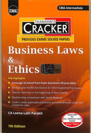 Book cover number 1 for Taxmann's Cracker Business Laws & Ethics written by Leena Lalit Parakh published by Taxmann Publications Pvt. Ltd.