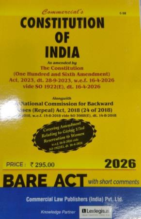 Book cover number 1 for Commercials Constitution Of India : Bare Act 2026 written by NA published by Commercial Law Publishers (India) Pvt. Ltd.