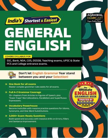 Book cover number 1 for India's Shortest & Easiest General English written by NA published by Agrawal Examcart