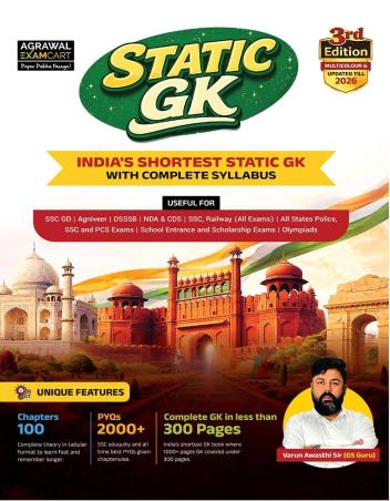 Book cover number 1 for Static GK India's Shortest Static GK With Complete Syllabus written by Varun Awasthi published by Agrawal Examcart