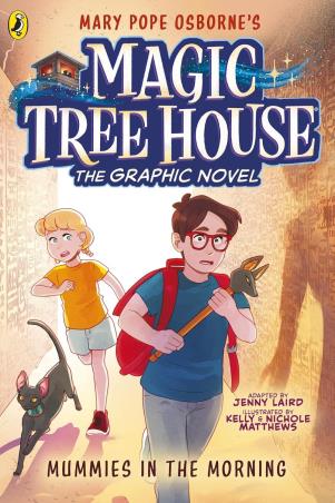 Book cover number 1 for Magic Tree House : Mummies in the Morning (A Graphic Novel) written by Mary Pope Osborne, Jenny Laird, Kelly Matthews, Nichole Matthews published by Puffin