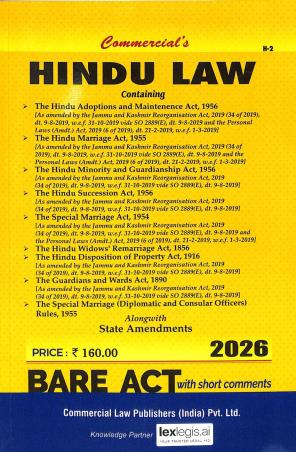 Book cover number 1 for Commercials Hindu Law Bare Act (2026) written by NA published by Commercial Law Publishers (India) Pvt. Ltd.