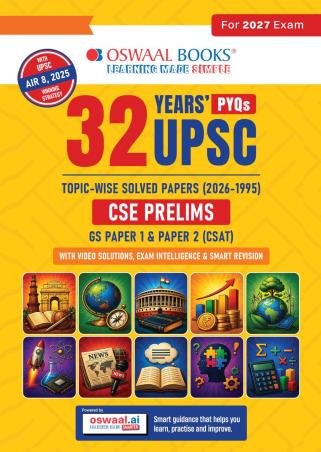 Book cover number 1 for Oswaal 32 Years' PYQs UPSC CSE Prelims GS Paper 1 & Paper 2 (CSAT) For 2027 Exam written by NA published by Oswaal Books