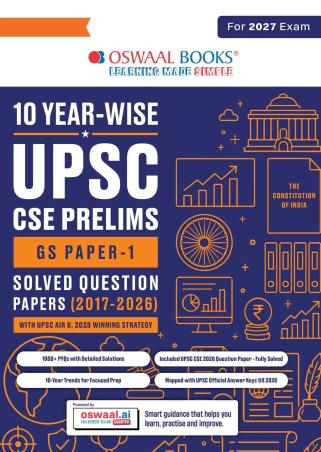 Book cover number 1 for Oswaal 10 Year-Wise UPSC CSE Prelims GS Paper-1 Solved Question Papers (2017-2026) For 2027 Exam written by NA published by Oswaal Books