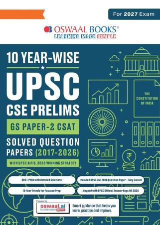 Book cover number 1 for Oswaal 10 Year-Wise UPSC CSE Prelims GS Paper-2 CSAT Solved Question Papers (2017-2026)For 2027 Exam written by NA published by Oswaal Books
