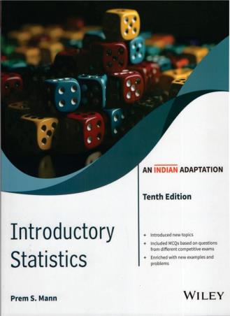 Book cover number 1 for Introductory Statistics An Indian Adaptation written by Prem S. Mann published by Wiley India Pvt. Ltd.