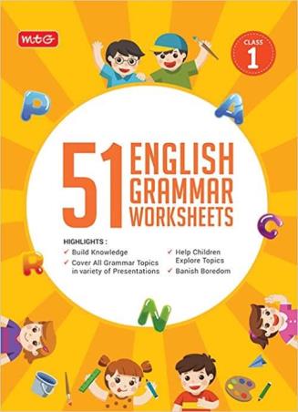 Book cover number 1 for 51 English Grammar Worksheets Class 1 written by NA published by MTG Learning Media (P) Ltd.