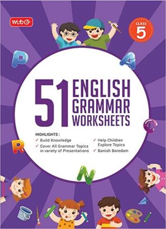 Book cover number 1 for 51 English Grammar Worksheets Class 5 written by NA published by MTG Learning Media (P) Ltd.